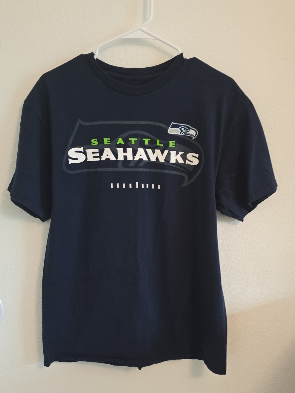 Majestic Navy Seattle Seahawks Logo Tee with Lime Accents